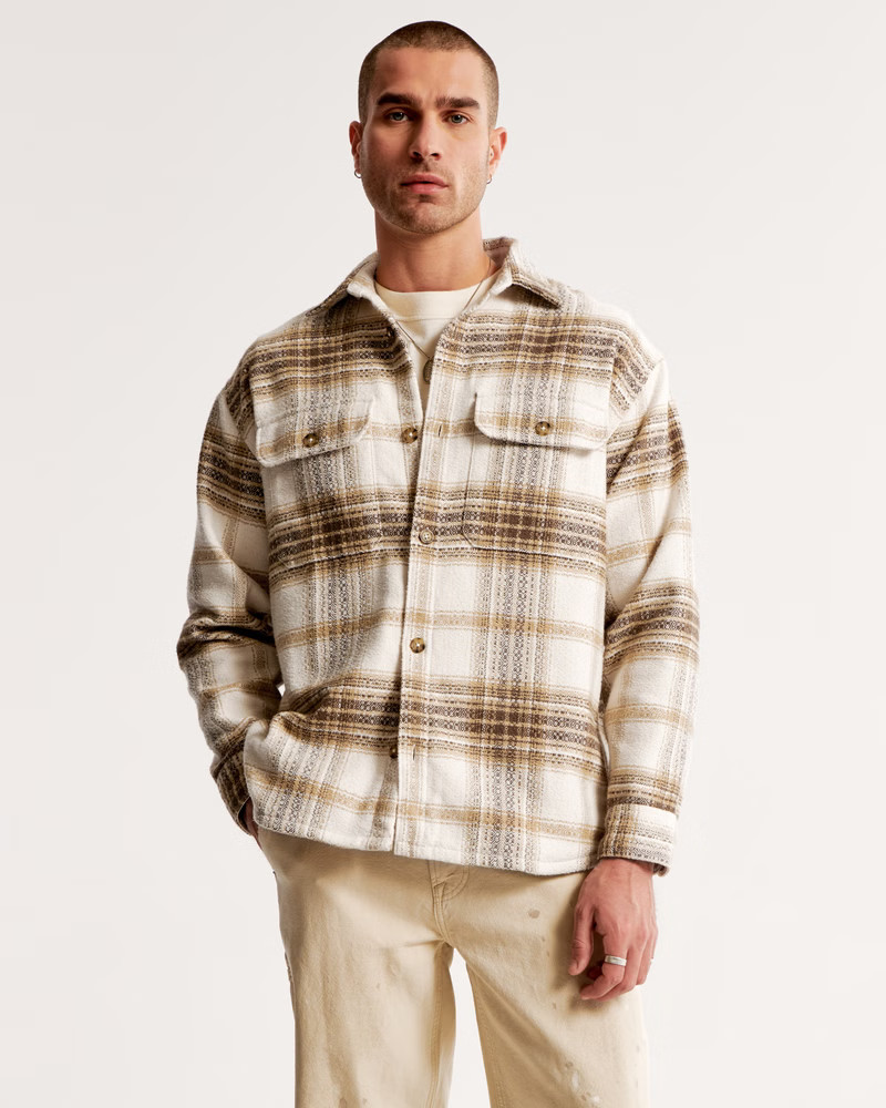 Men's Heavyweight Flannel Shirt Jacket | Men's Tops | Abercrombie.com | Abercrombie & Fitch (US)
