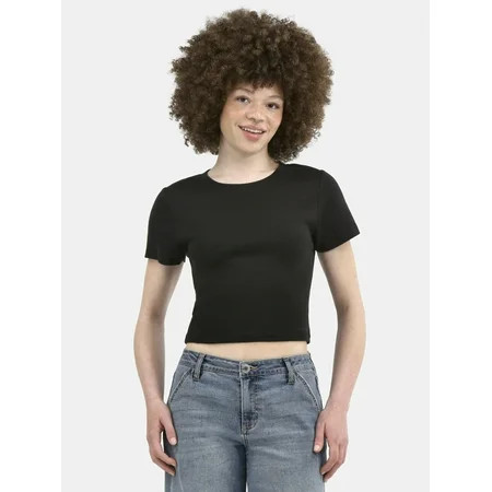 No Boundaries Crop Crew Tee, Women's | Walmart (US)