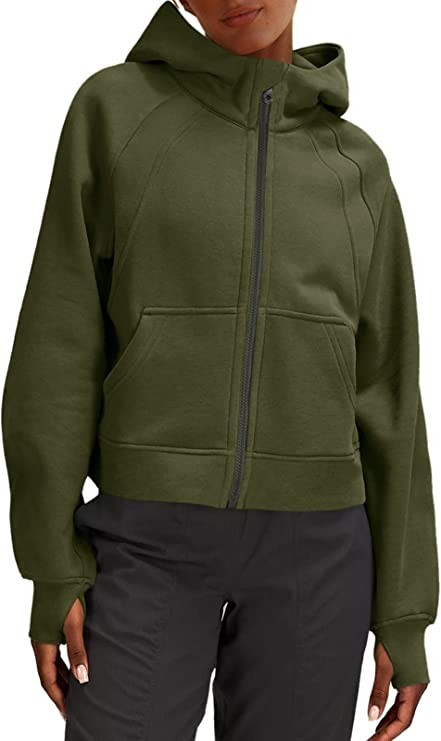 LASLULU Womens Full Zipper Hoodies Fleece Lined Collar Pullover Sweatshirts Long Sleeve Crop Tops... | Amazon (US)