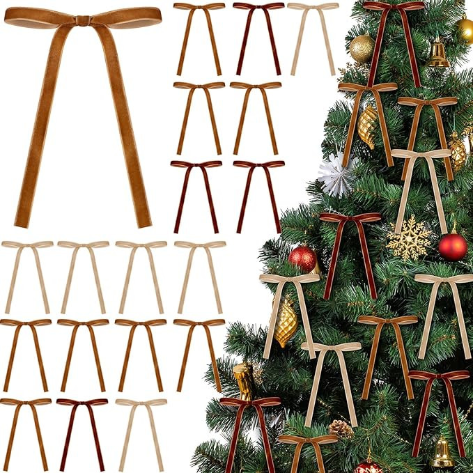 24 Pcs Velvet Christmas Bows for Christmas Tree Rustic Crafts Gift Bows Vintage Velvet Ribbon Bow... | Amazon (US)