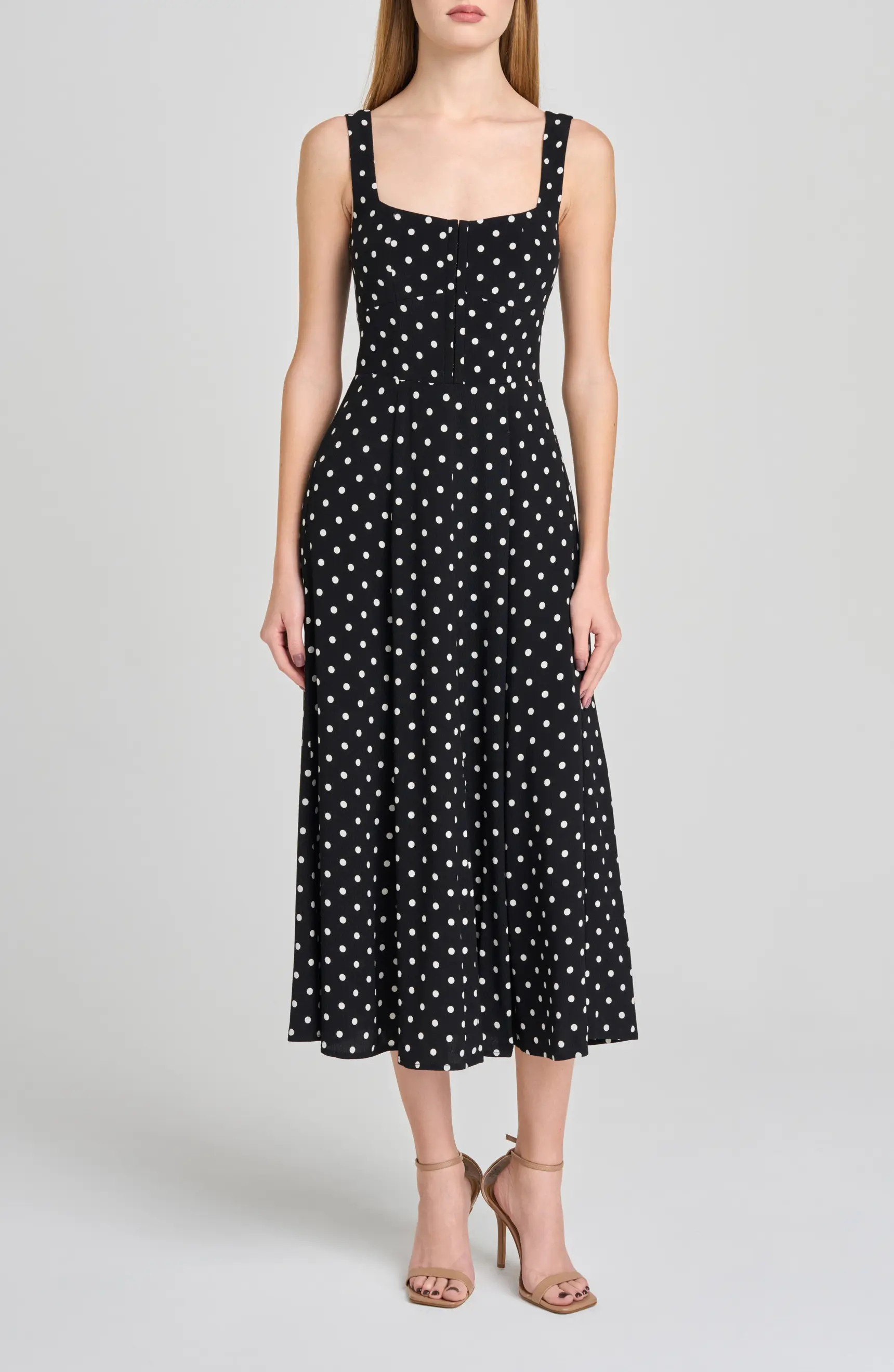 Leonie Polka Dot Corset Midi Dress | Nordstrom