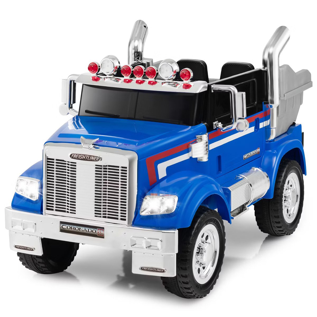 Costway 12V Licensed Freightliner Kids Ride On Truck Car RC w/ Dump Box & Lights Red\Blue | Target