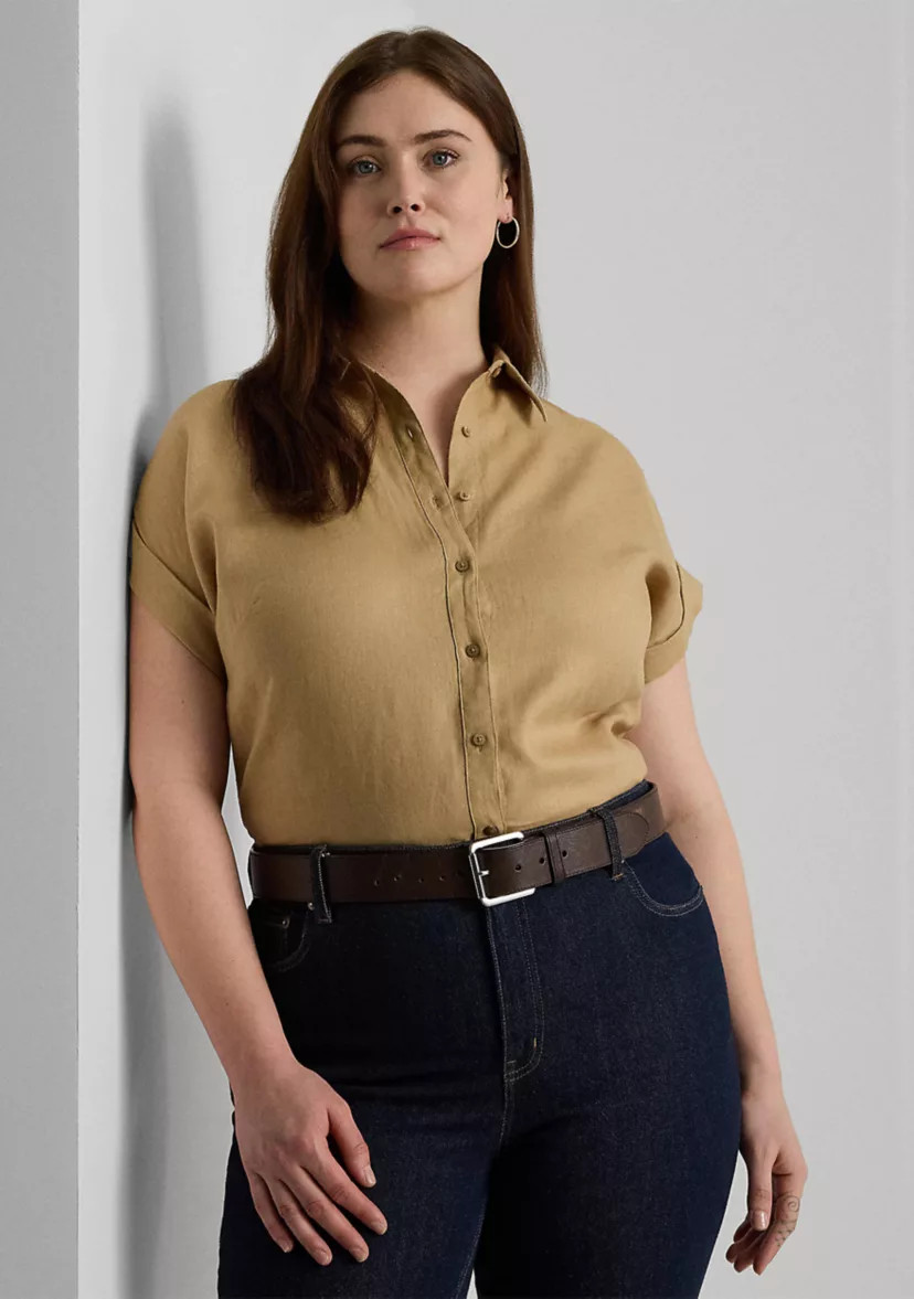 Plus Size Relaxed Fit Linen Short-Sleeve Shirt | Belk
