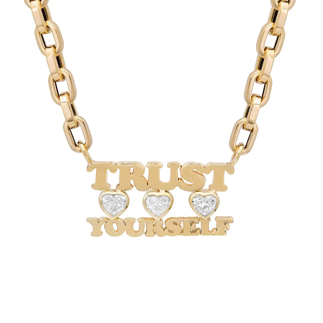 14K Solid Gold Double Name Necklace: Natural Real Diamond Hearts Personalized Nameplate Layering ... | Etsy (US)