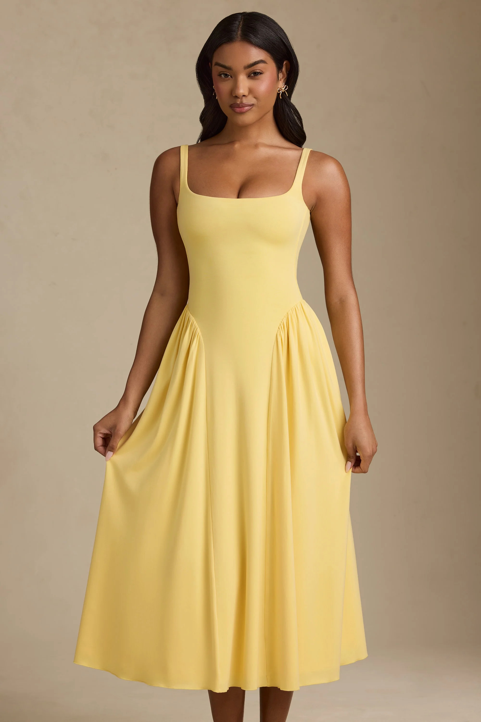 Modal A-Line Midaxi Dress in Pastel Yellow | Oh Polly