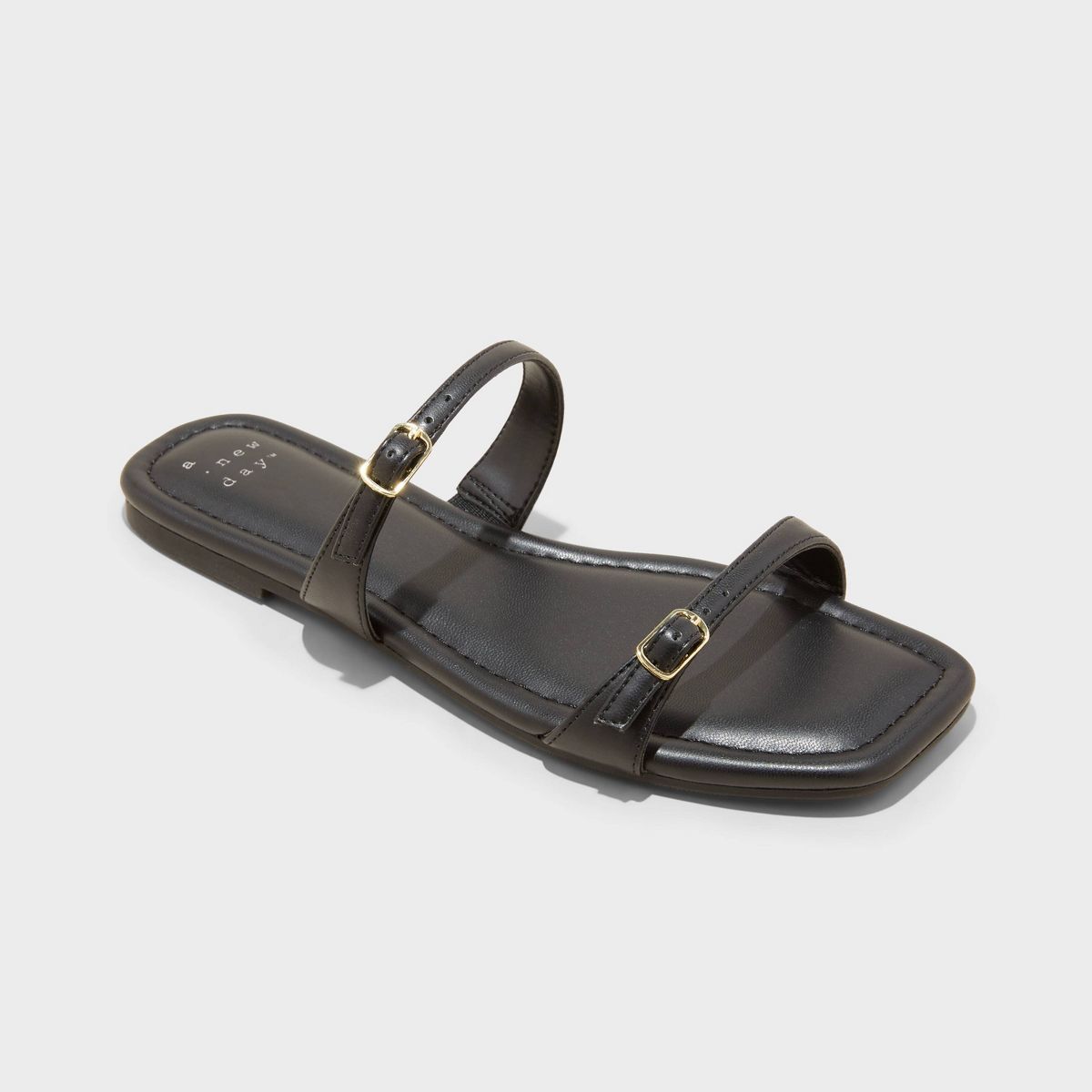 Women's Connie Two Band Buckle Slide Sandals with Memory Foam Insole - A New Day™ Black 8 | Target