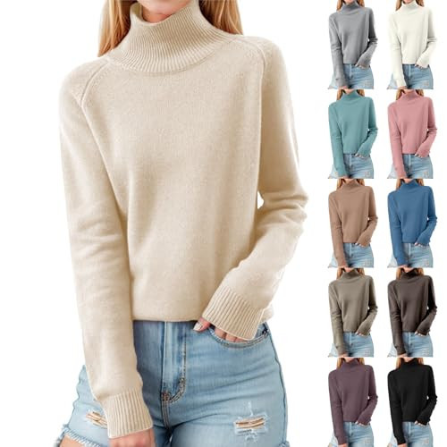 Rikbuig Turtleneck Sweater Women Long Sleeve High Neck Cozy Soft Cashmere Pullover Sweaters Dressy Casual Loose Cream Chunky Knit Sweater Cute Teens Mock Turtle Necks Tops Fall Basics Jumper | Amazon (US)