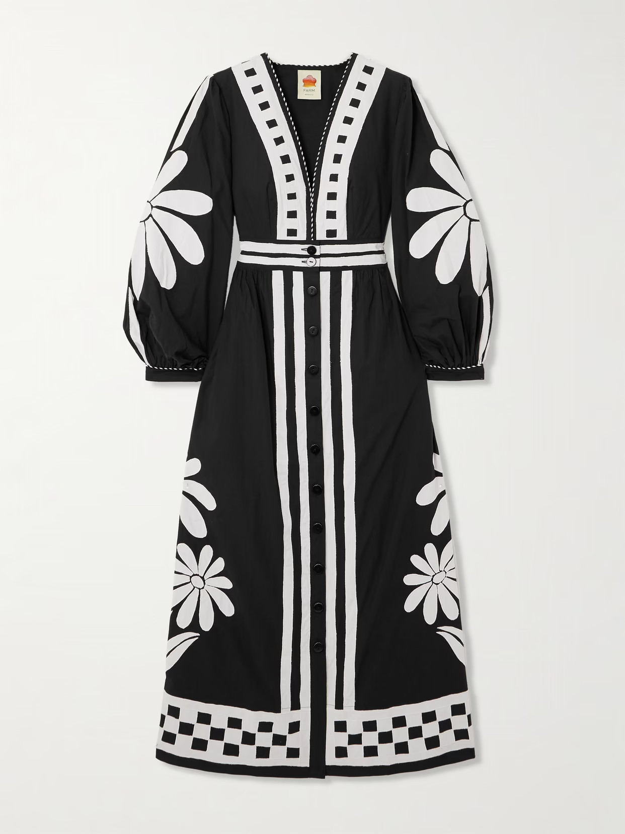 Farm Rio - Nature Appliquéd Striped Cotton-poplin Maxi Dress - Black | NET-A-PORTER (US)