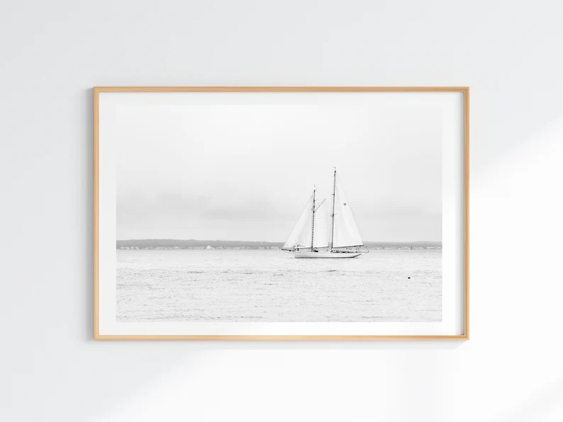 Sailboat Print Foggy Martha's Vineyard Cup Regatta Wall Art Photo Single Sailboat Photography Art... | Etsy (US)