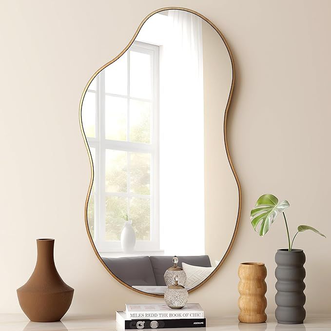 SHYFOY Irregular Mirrors for Wall Decor,Antique Gold Asymmetrical Wall Mirror Decorative Wavy Mir... | Amazon (US)