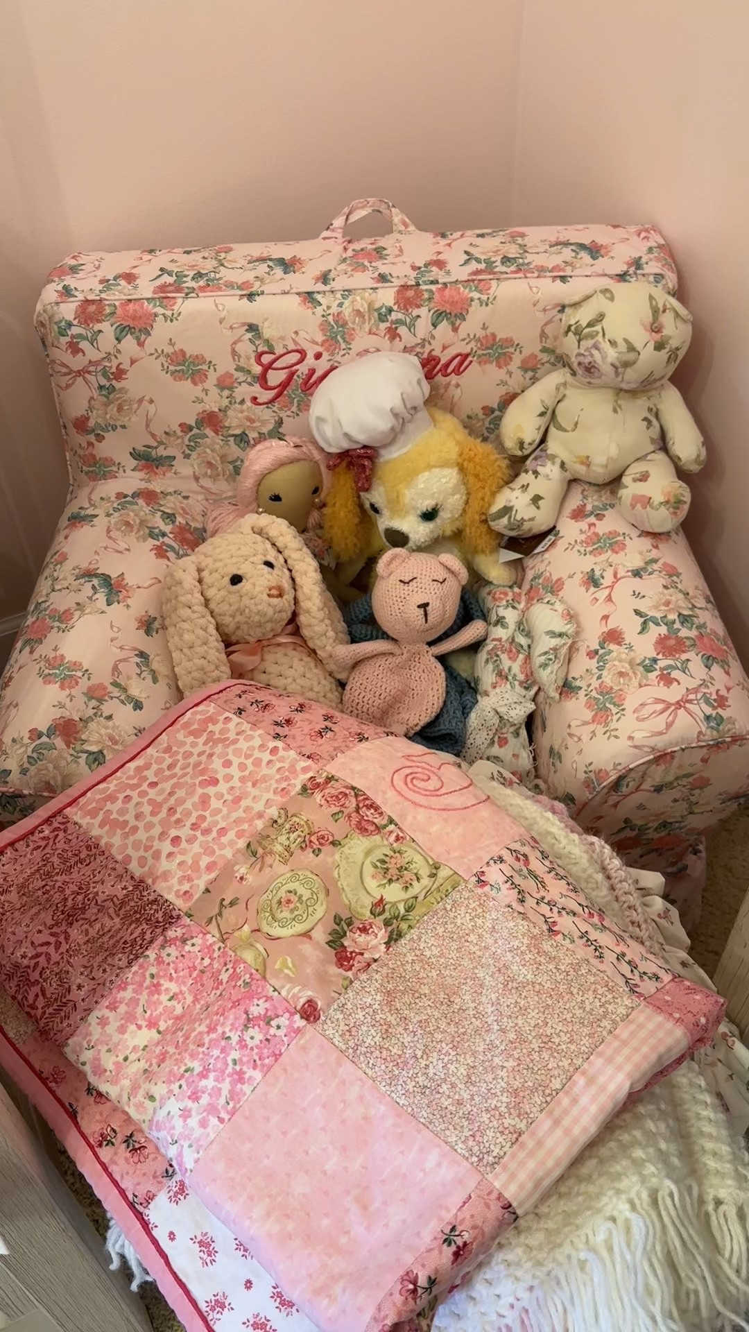 Baby girl room details 🩷 how sweet is this chair with her name on it! Would make a great Christmas gift for a baby or toddler. 

Baby girl room / baby girl nursery / nursery decor / pink nursery decor / pink baby room / pink girls room / toddler girls room / Loveshackfancy nursery / Loveshackfancy home / pottery barn kids nursery / pottery barn baby / girly nursery / pink nursery 

#LTKBaby