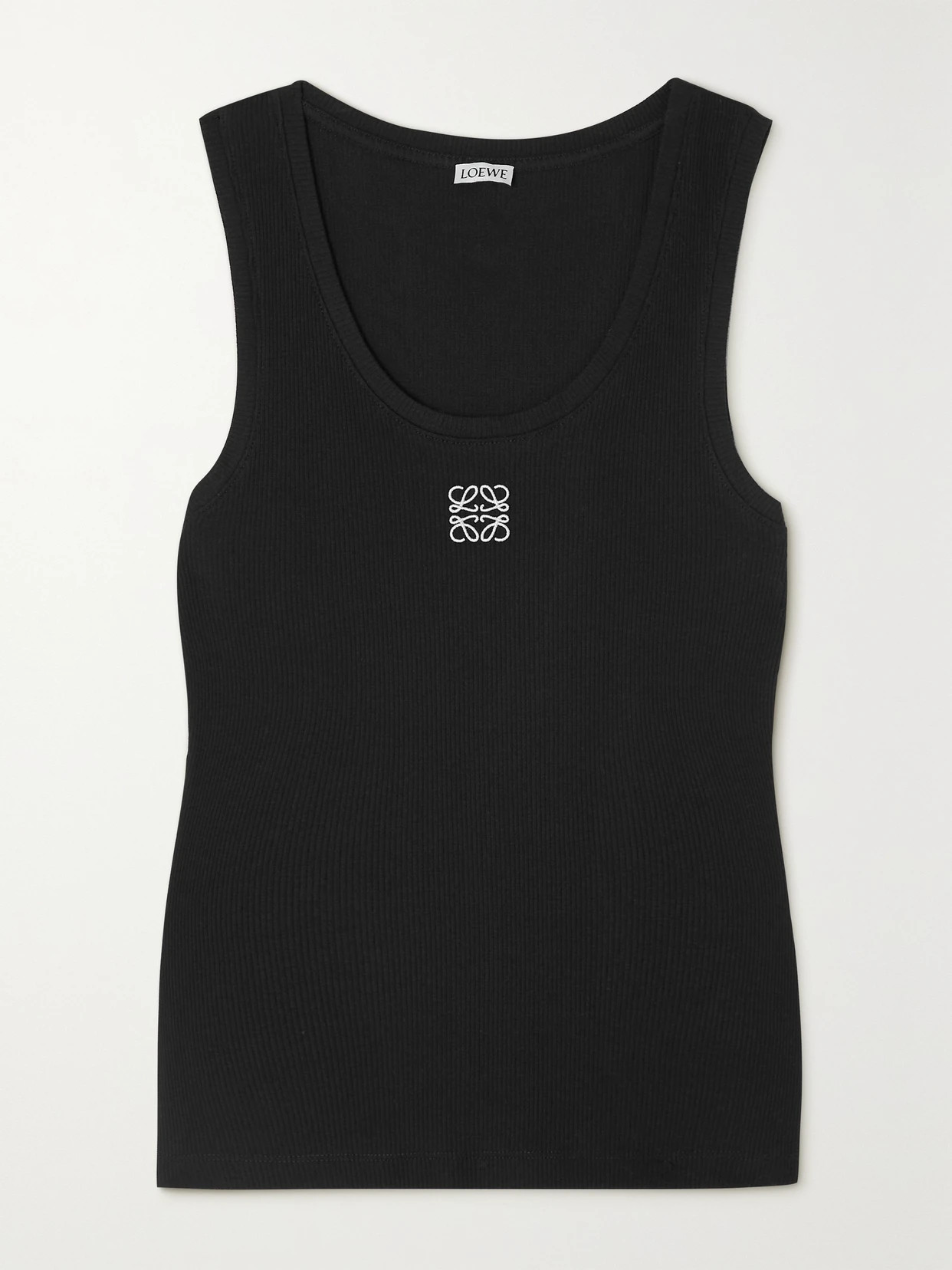 Loewe - Embroidered Ribbed Stretch-cotton Tank - Black | NET-A-PORTER (US)