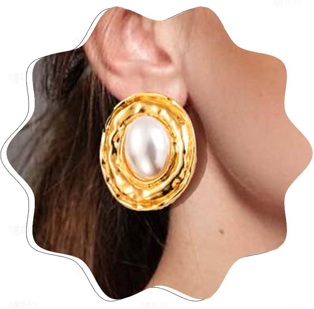 Pearl Stud Earrings Gold Leaf Ear Studs Rhinestone Tiny Earring Studs for Women (big) | Amazon (US)