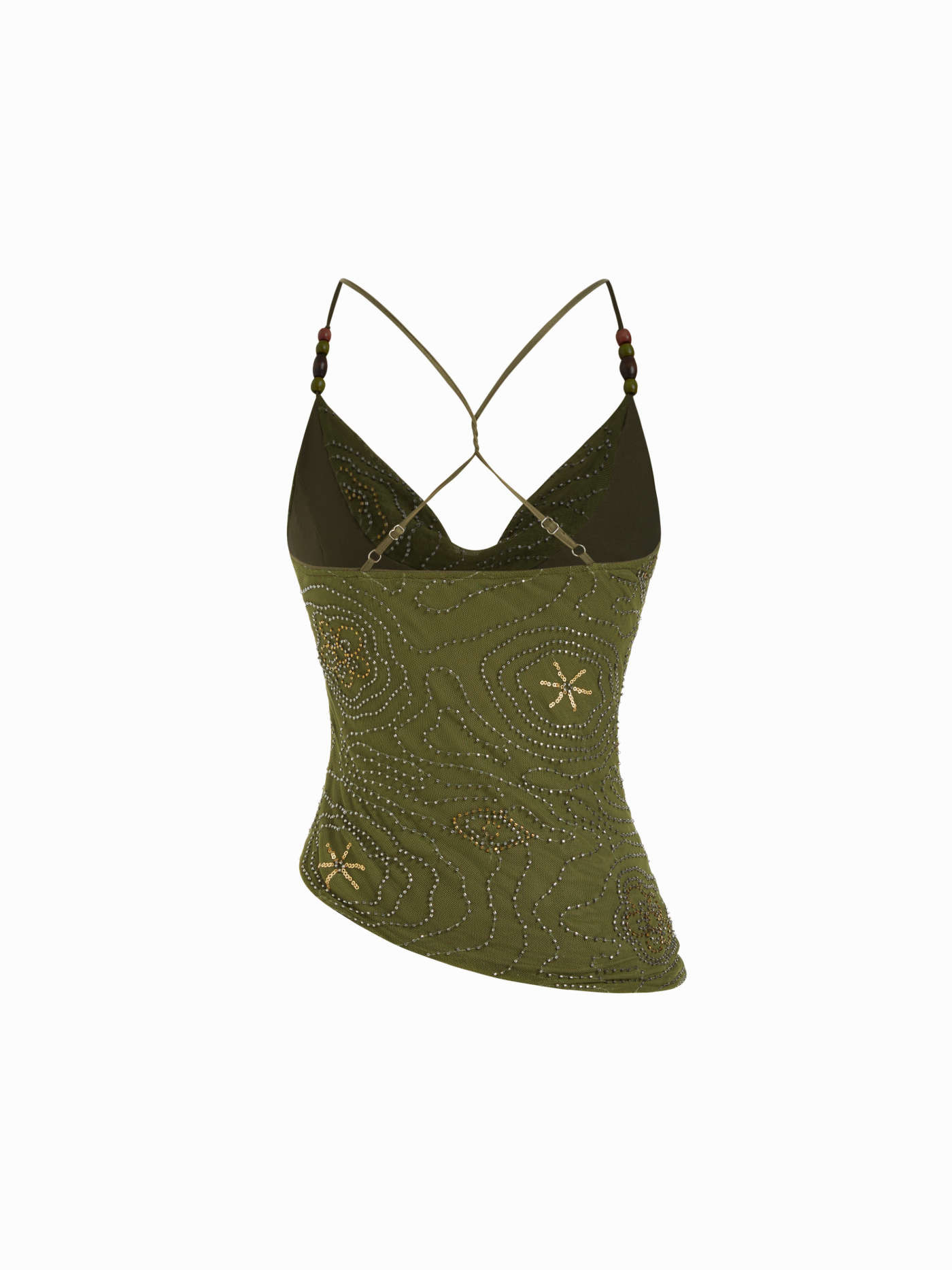 Mesh Mesh Cowl Neck Floral Beading Sequin Cami Top For Daily Casual Coffee Shop Vacation | Cider