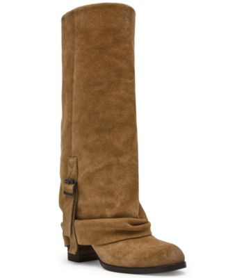 Steve Madden Women's Bozeman Cuffed Block Heel Tall Slouch Boots - Brown Suede | Macy's