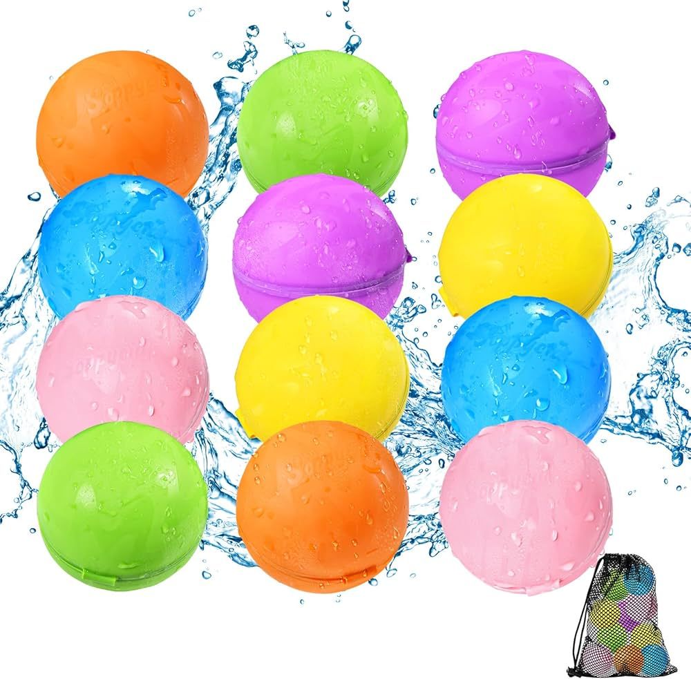 SOPPYCID Reusable Water Balloons 12PCS - Summer Water Toys for Pool Beach & Outdoor, Self-Sealing... | Amazon (US)