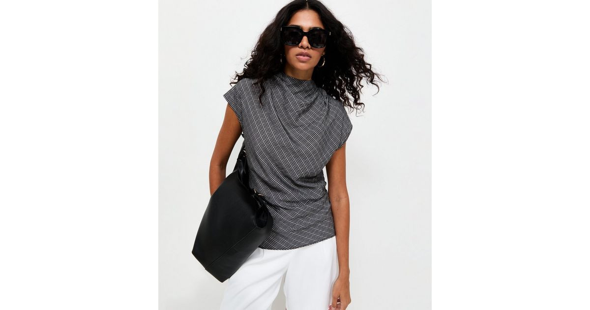 Women's Grey Woven Check Pattern Cowl Neck Cap Sleeve Top New Look | New Look (UK)