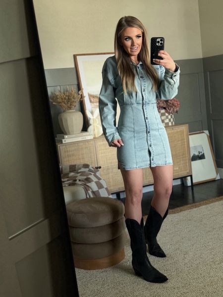 To say that I’m obsessed with the sexy, flattering fit of this denim dress is an understatement — looser on the top & fitted like a mini skirt on the bottom. Perfect for date night, concerts, & summertime. Paired with my black cowboy boots from Tecovas.  

Dress sized up to 4 for length
Boots size down 1/2 size 

Denim Dress - Free People - Date Night Outfit - Dress - Denim - Vacation Outfit - Cowboy Boots - Festival Outfit  

#denim #dress #festival 

#LTKparties #LTKFestival #LTKstyletip