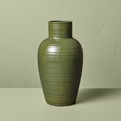 9" Ribbed Ceramic Bottle Vase Dark Green - Hearth & Hand™ with Magnolia | Target