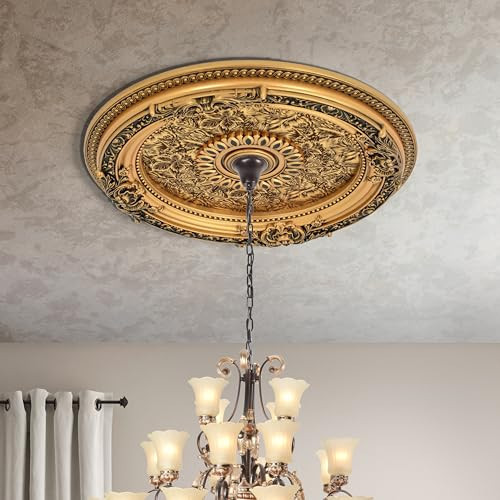 Elegant Round Ceiling Medallion, Gold Floral Design with Leaf Pattern, 24.5 Inch Diameter | Amazon (US)
