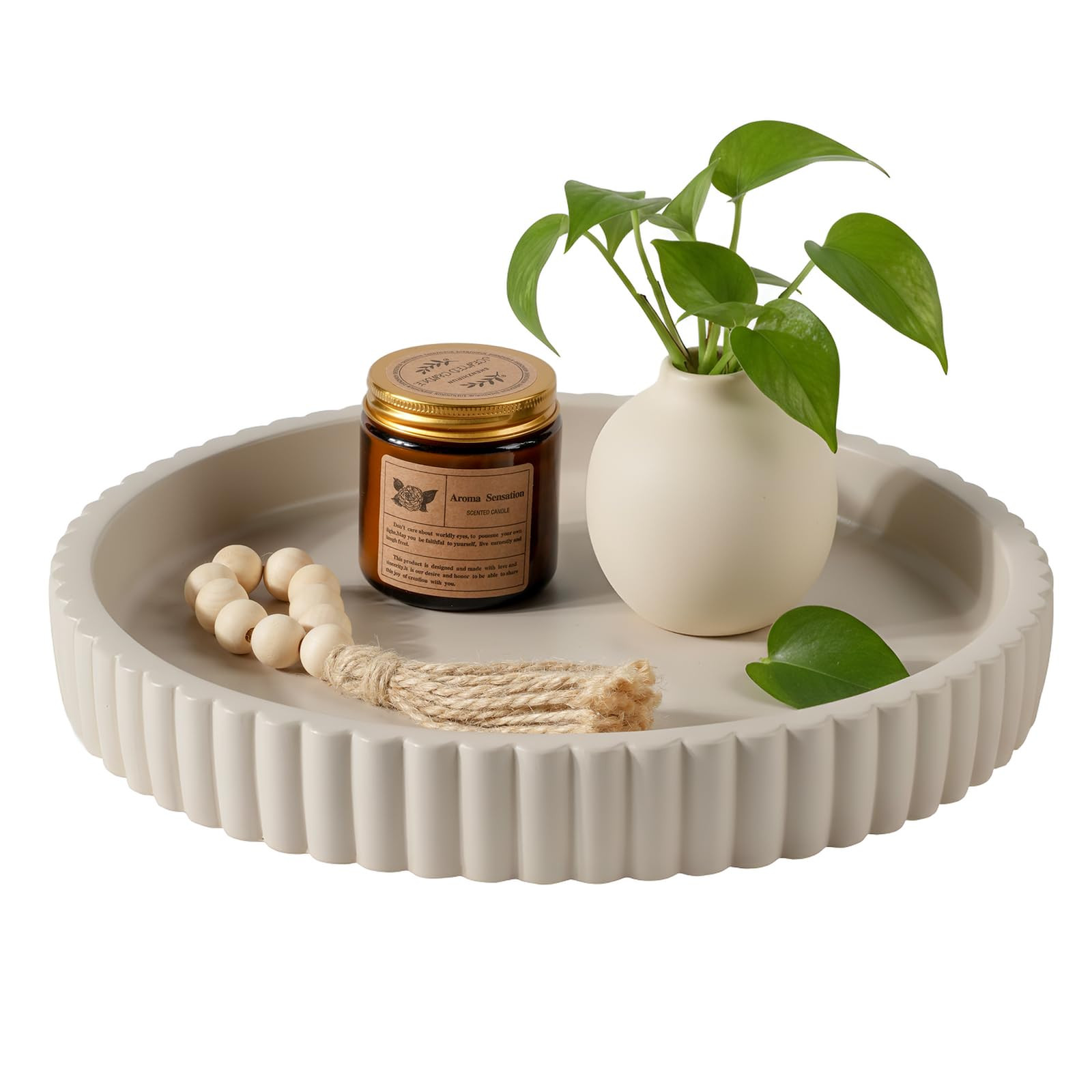 Round Decorative Tray for Coffee Table Decor, 11" Table Centerpieces Concrete Wave-Shaped Circula... | Amazon (US)