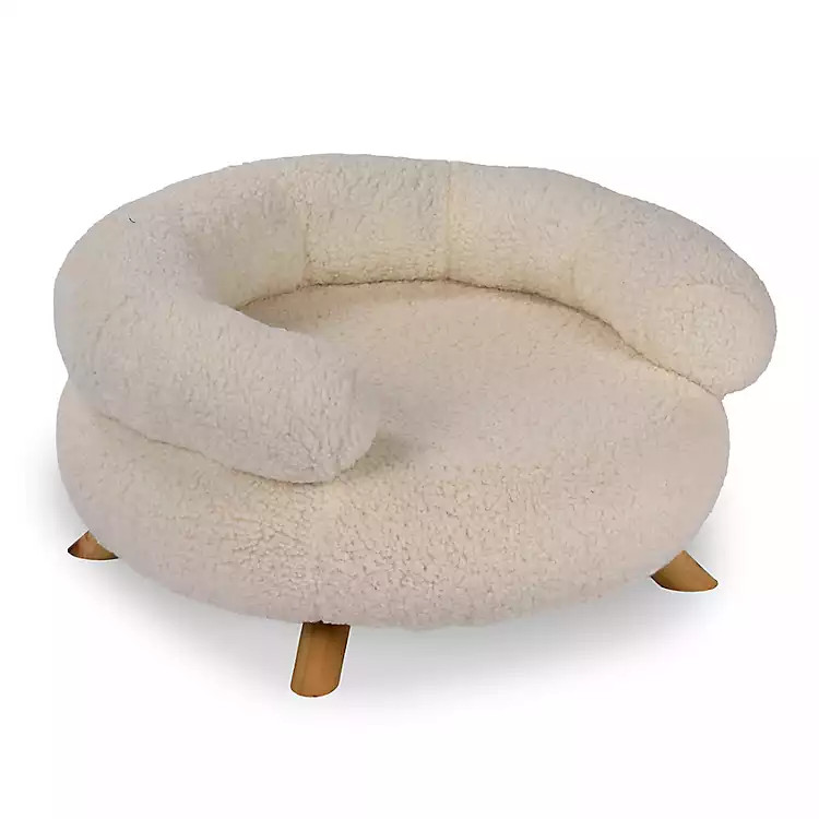 Quinton Ivory Faux Sherpa Raised Pet Bed | Kirklands