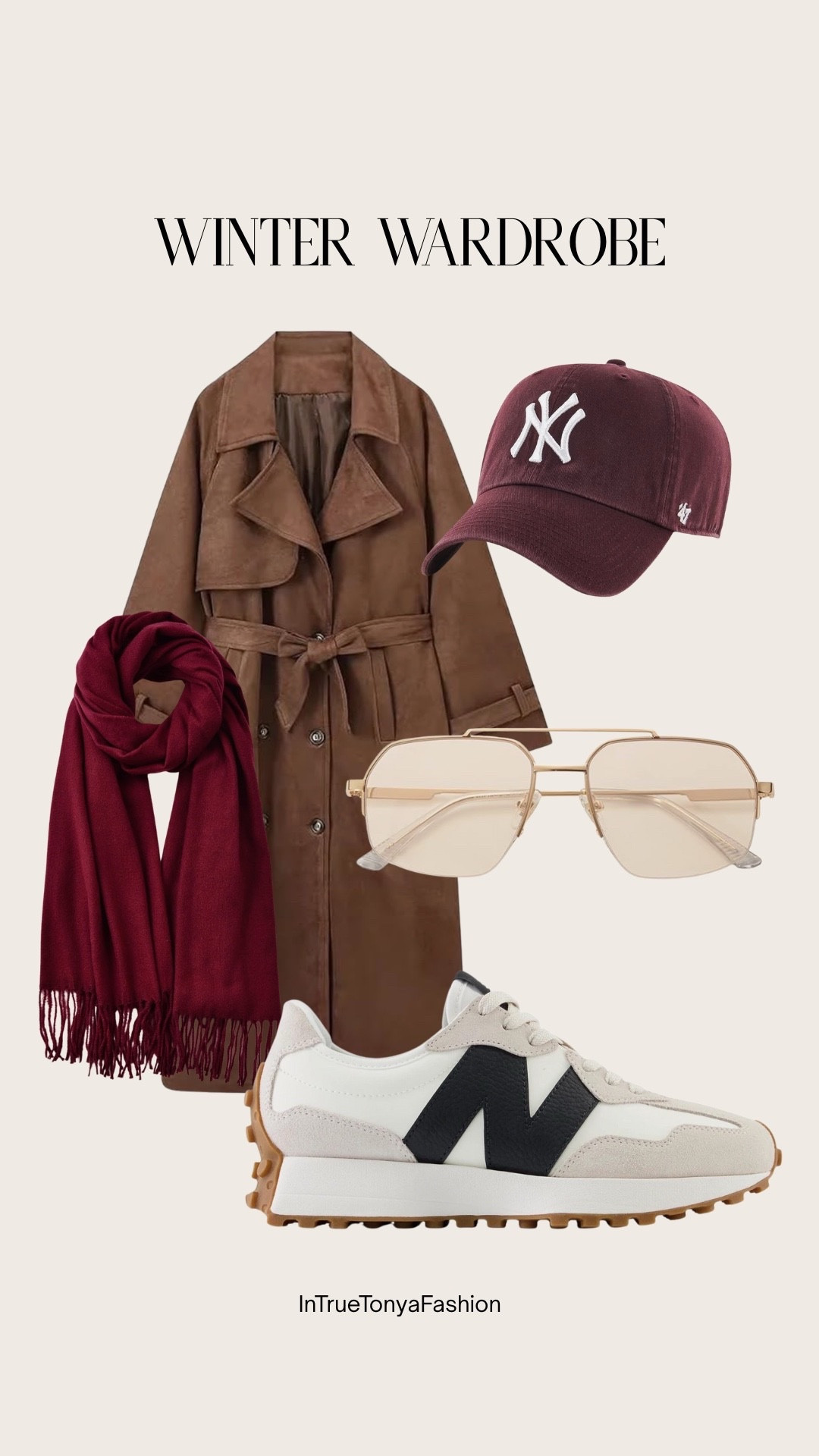 Brown trench coat, maroon scarf, new balance sneakers, and NY baseball hat




Travel outfit

Winter outfit
Winter fashion
Amazon winter outfits
Trending winter fashion 
 casual winter outfits | winter fashion | size 4-6 | cold weather outfits | winter outfit ideas | layering outfit for the cold| winter fashion 2026 | outfit inspo | outfit ideas | winter outfits amazon  | casual outfit Ideas  | Outfits | Amazon Casual Outfit | Cute casual outfits | Preppy Outfit 

#LTKTravel #LTKSaleAlert #LTKFindsUnder50
