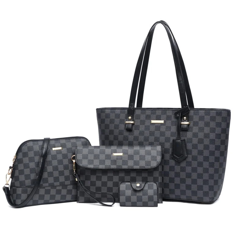 Sexy Dance 4 Pack Woman Checkered Tote Shoulders Bag,Large Capacity Travel Crossbody Bag,PU Leath... | Walmart (US)