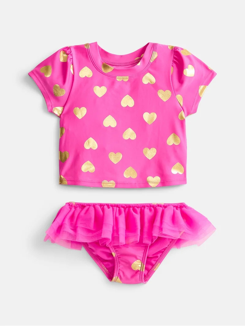 Wonder Nation Baby and Toddler Girls 2-Piece Rash Guard Swim Set, Sizes 12M-5T | Walmart (US)
