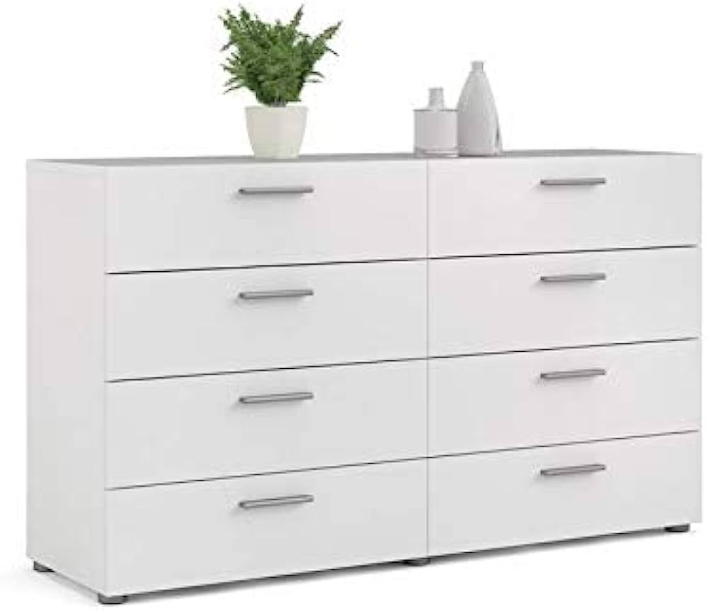 Levan Home Contemporary 8 Drawer Double Bedroom Dresser in White with Modern Silver Color Bar Han... | Amazon (US)