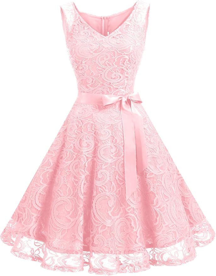 Dressystar Women Floral Lace Bridesmaid Party Dress Short Prom Dress V Neck | Amazon (US)