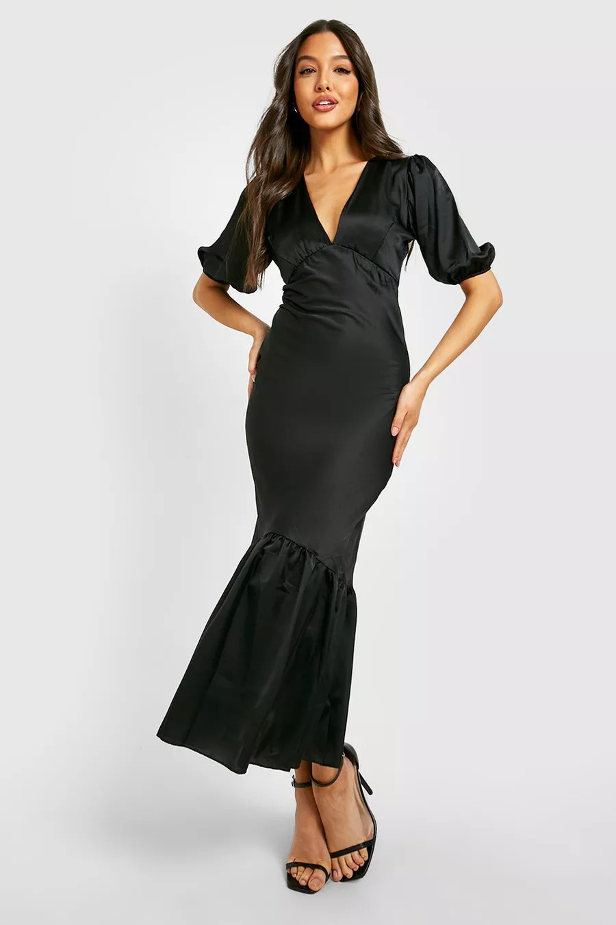 Puff Sleeve Drop Hem Midaxi Dress | Boohoo.com (US & CA)