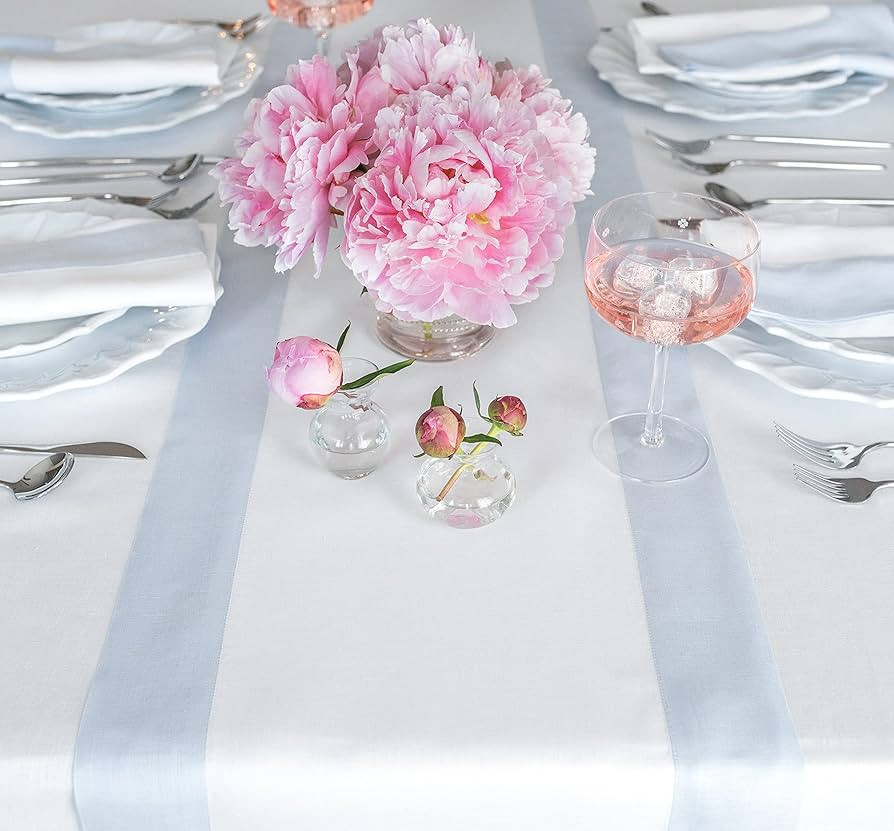 Solino Home Linen Table Runner Light Blue and White – 100% Pure Linen 14 x 120 Inch Table Runne... | Amazon (US)