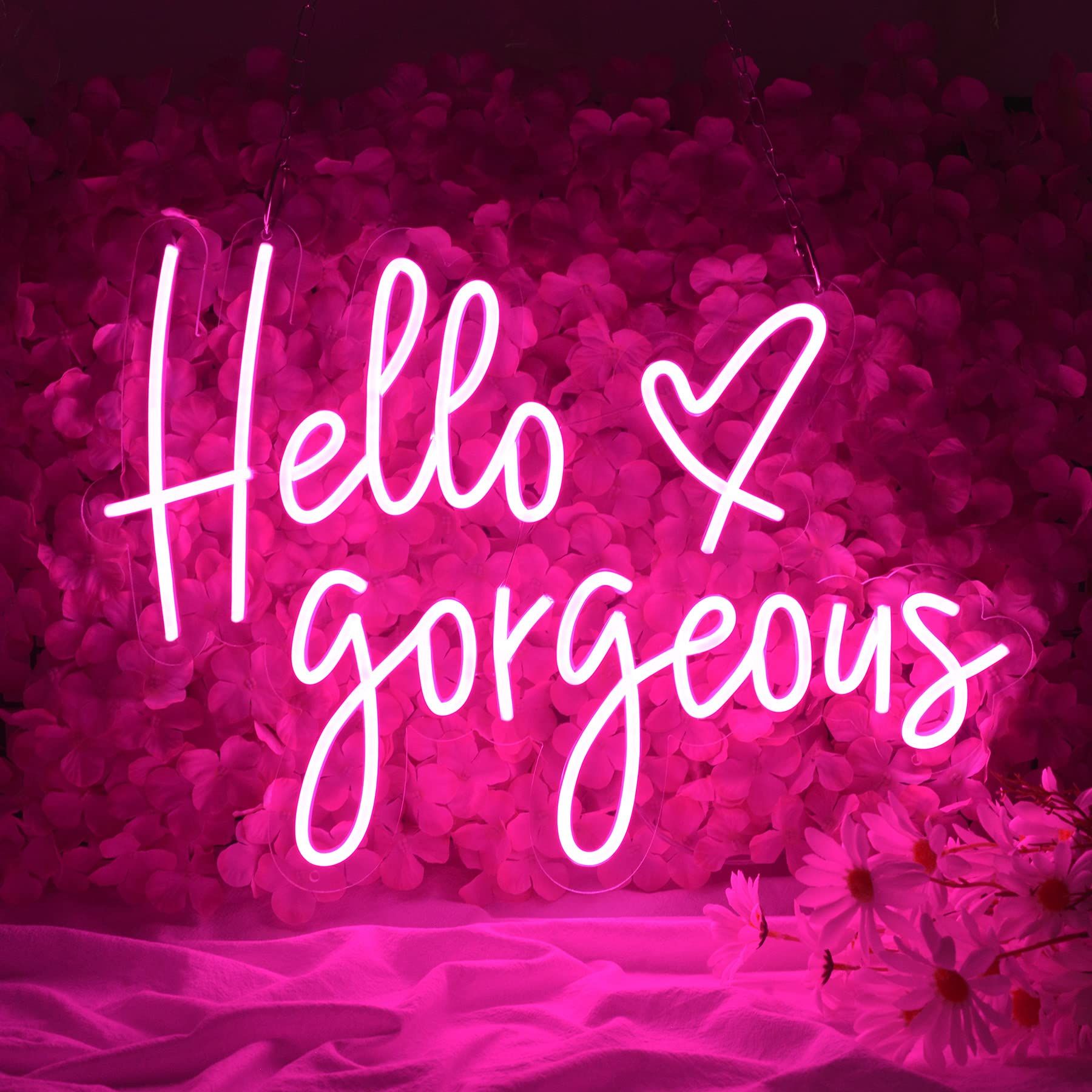 Hello Gorgeous Neon Signs Light for Wall Decor, Size 19.6 x 14.1 inch Neon Sign Wall Art Gifts, N... | Amazon (US)