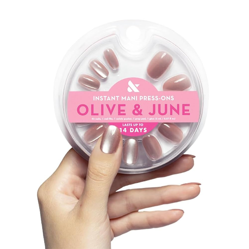 Olive & June Instant Mani Press-On Nails | (Glue) Short, Round 42 Fake Nails, 21 Sizes | Non-Toxi... | Amazon (US)