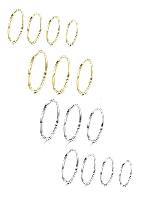 LOYALLOOK 8-14Pcs 1mm Stainless Steel Women's Plain Band Knuckle Stacking Midi Rings Comfort Fit ... | Amazon (US)