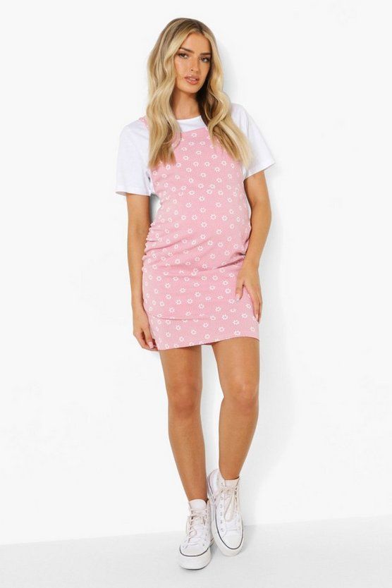 Maternity Ditsy Daisy Pinafore Dress | Boohoo.com (US & CA)