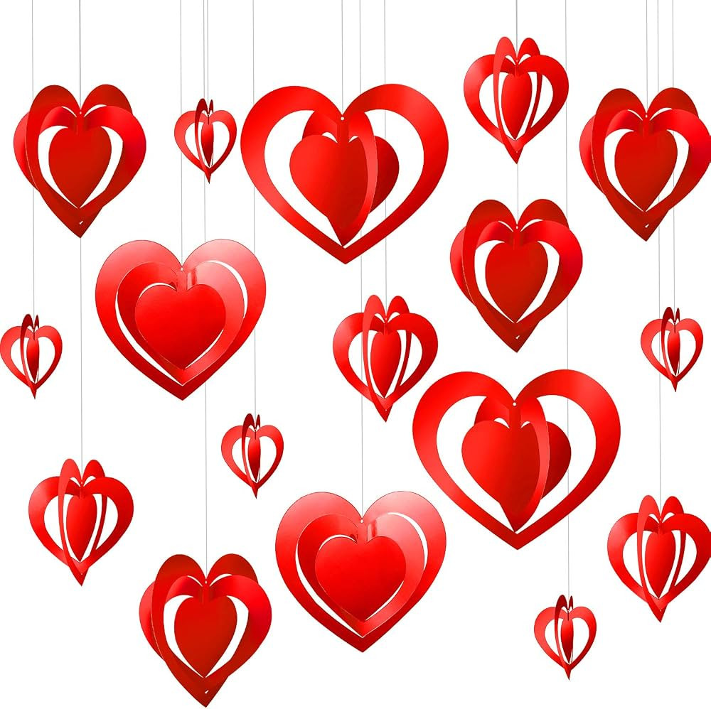 32 Pieces Valentine's Day 3D Heart Hanging Decoration Red Heart Shape Ornament for Valentines Day... | Amazon (US)