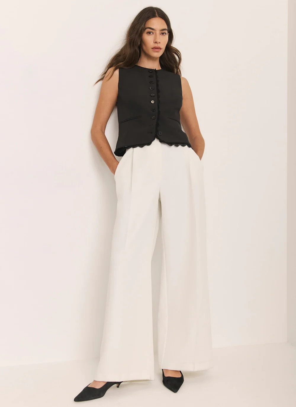 White Pleated Wide Leg Trousers | Mint Velvet