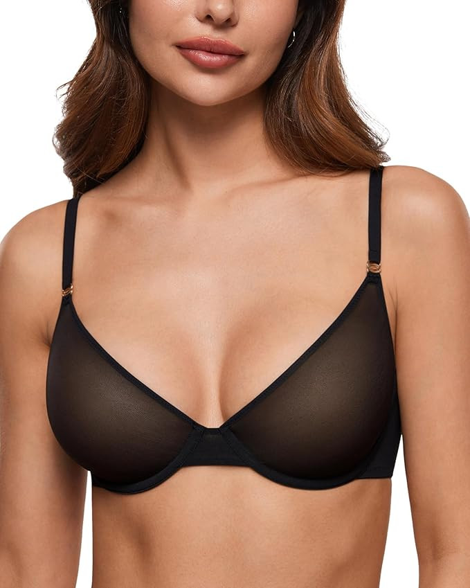 INLYRIC Women's Cosnufy Sheer Balconette Bra Demi Unlined Plunge Mesh See Through Sexy Bras Under... | Amazon (US)