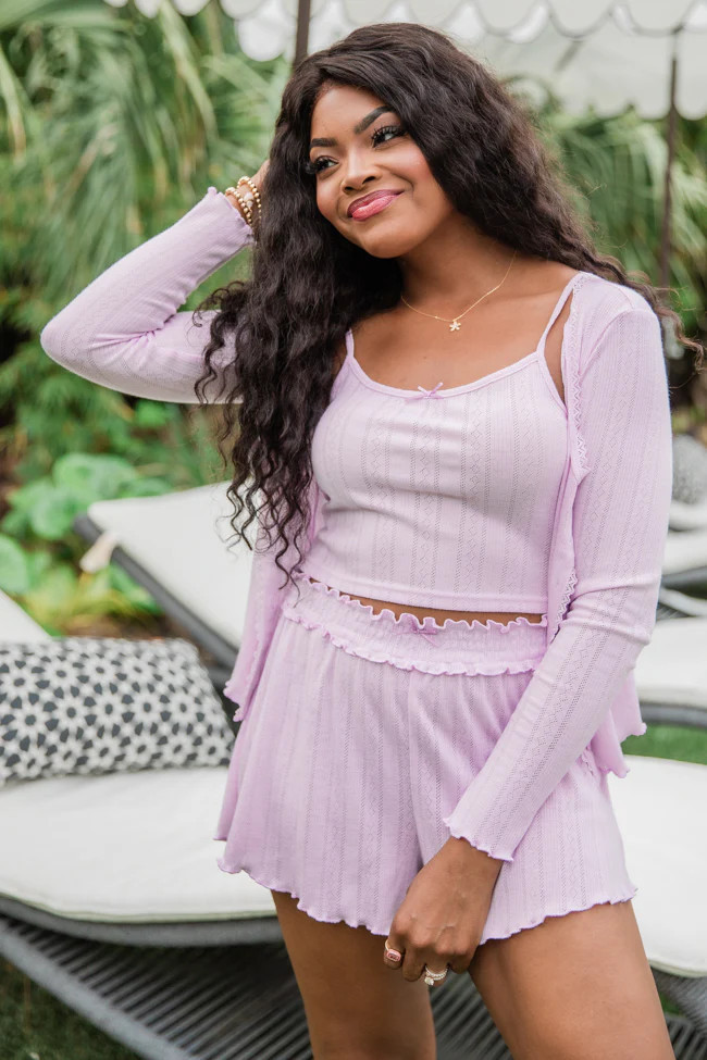 At This Time Lavender Pointelle Lounge Cami And Cardigan FINAL SALE | Pink Lily