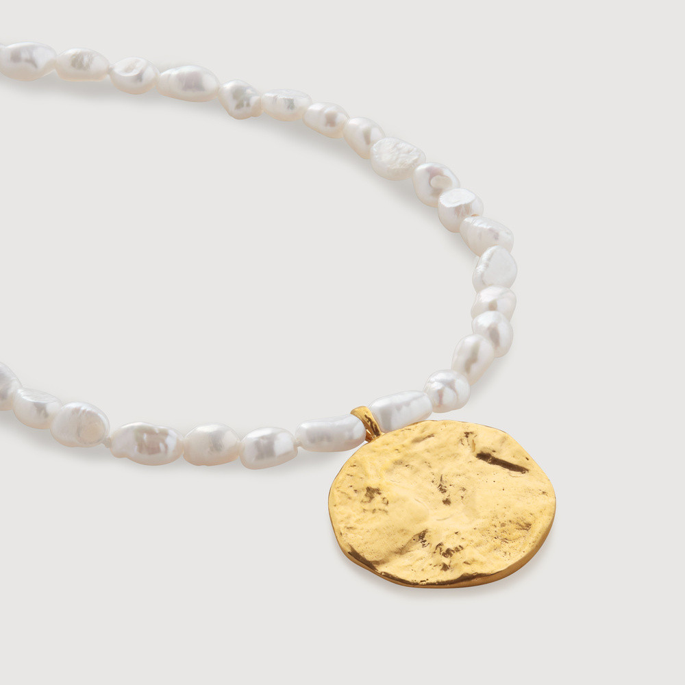 Gold Capri Keshi Pearl Disc Necklace Pearl | Monica Vinader (US)