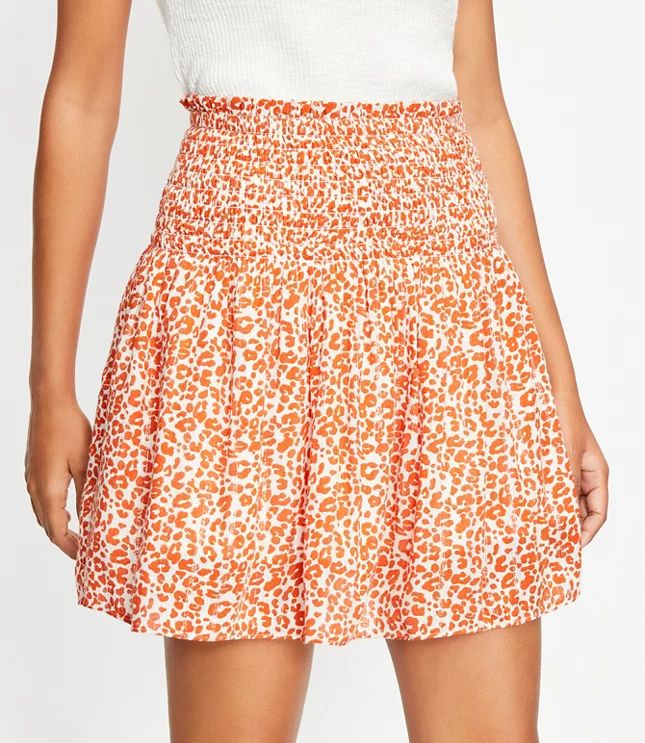 Leopard Print Smocked Pull On Skirt | LOFT
