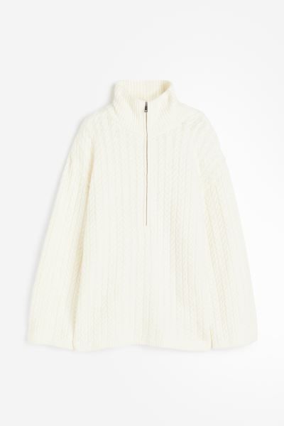 Zip-top cable-knit jumper - Beige - Ladies | H&M GB | H&M (UK, MY, IN, SG, PH, TW, HK)