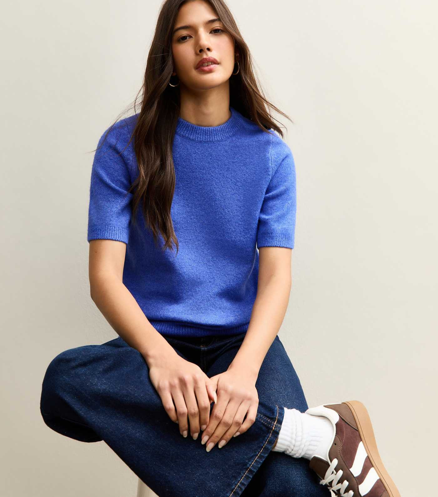 Bright Blue Short Sleeve Midweight Knit T-Shirt | New Look | New Look (UK)