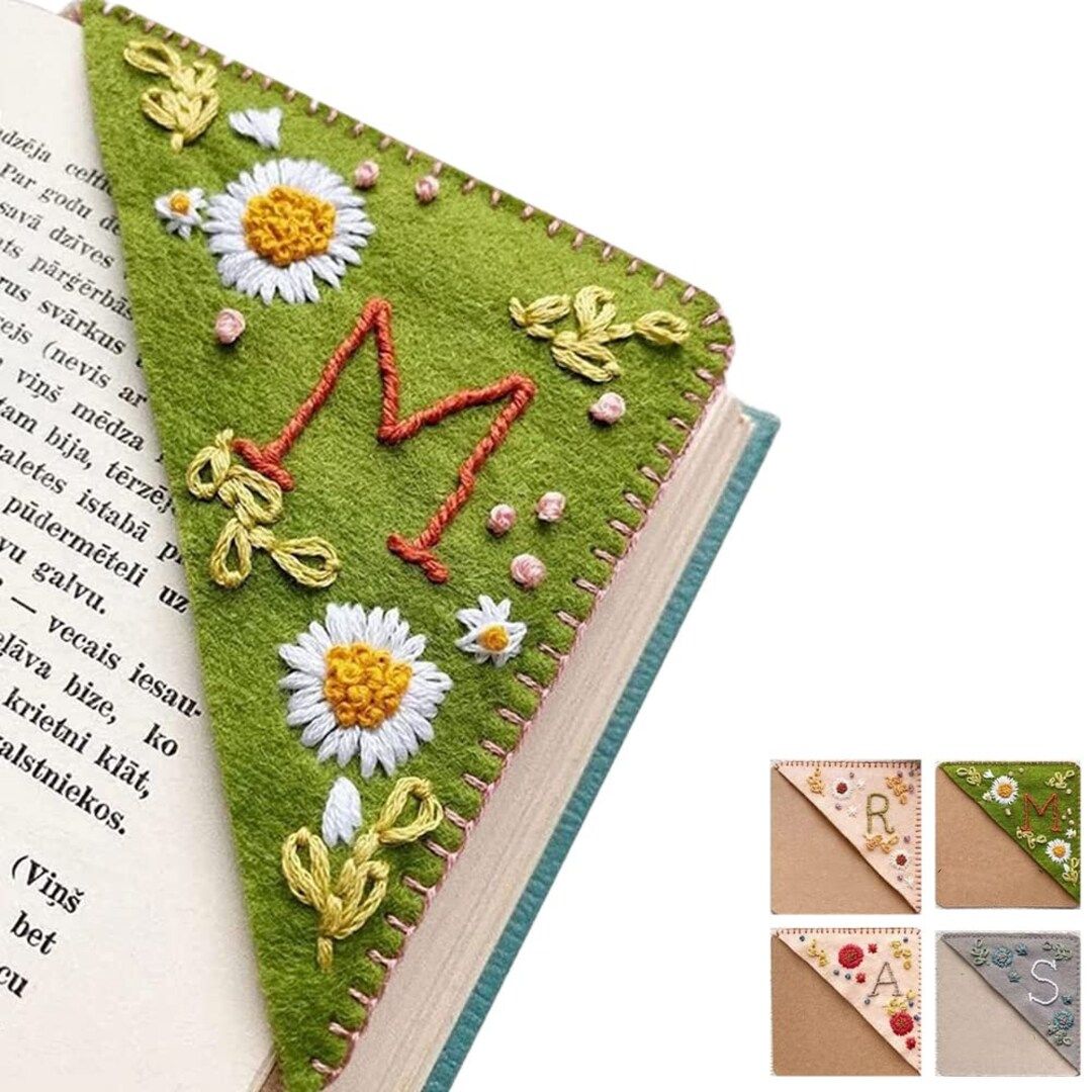 Personalized Hand Embroidered Corner Bookmark, Felt Triangle Page Stitched Corner Handmade Bookma... | Etsy (US)