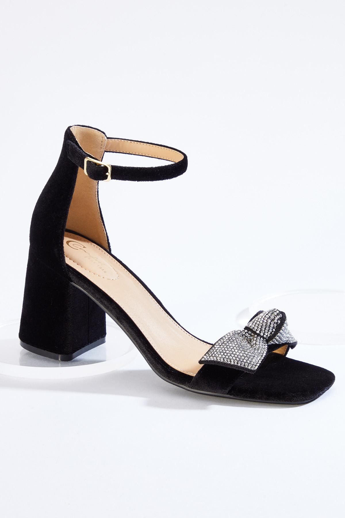 Rhinestone Bow Velvet Sandals | Cato Fashions