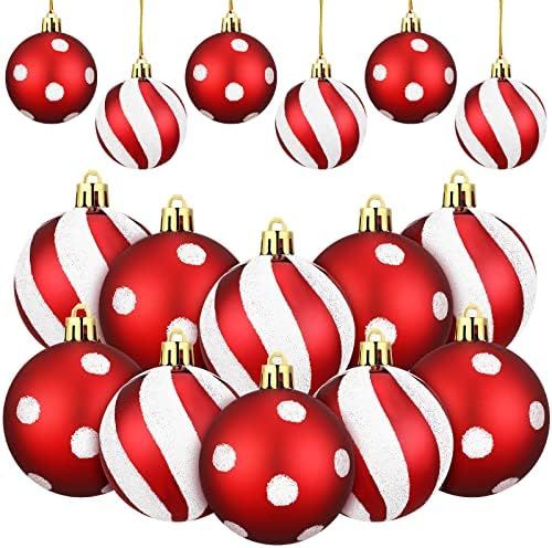 12 Pcs Christmas Ball Ornaments for Tree Christmas Hanging Decorations Red and White Dots Stripes... | Amazon (US)