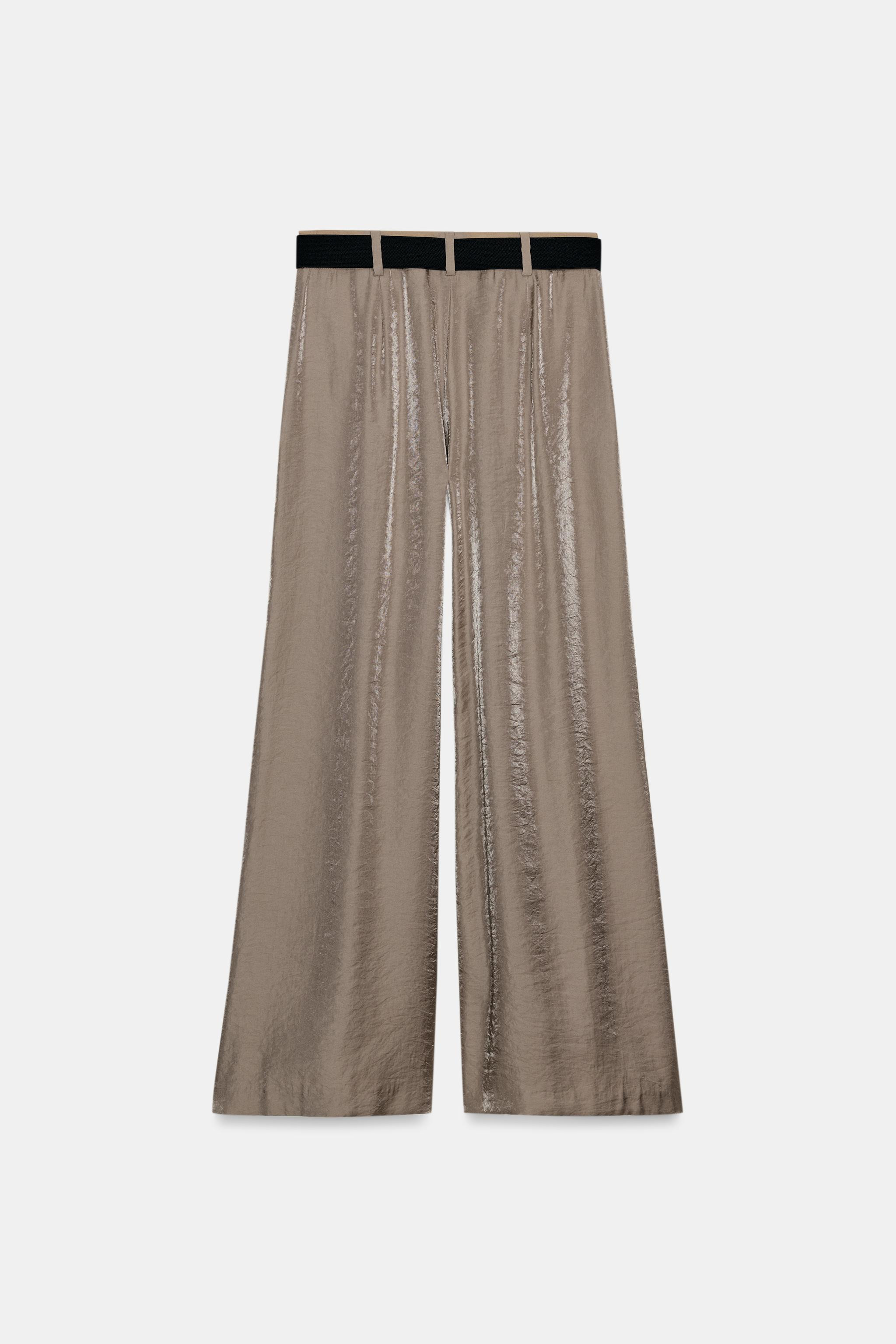BELTED SATIN WIDE LEG PANTS | Zara US