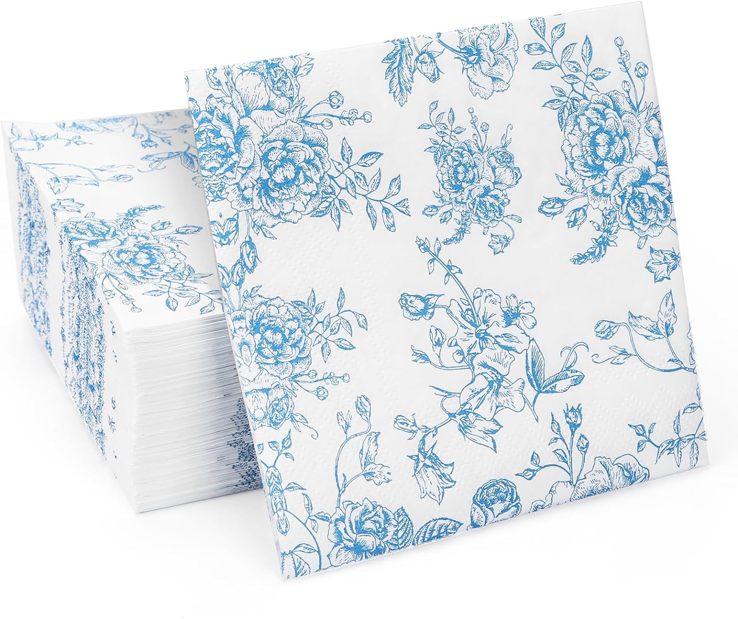 100 Pack Blue Floral Cocktail Napkins, Guest Hand Towels Disposable for Bathroom, Blue Floral Pap... | Amazon (US)
